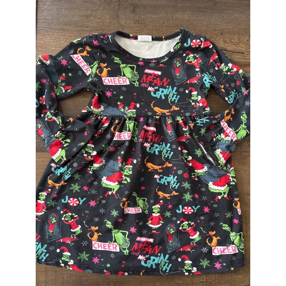 Dr Seuss The Grinch Girls Holiday Dress Long Sleeve Black Christmas 3T